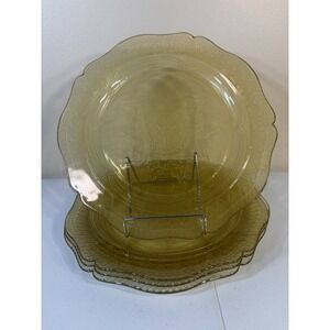 4 Federal Glass Patrician Spoke Dinner Plates 11" Amber Yellow Depression Glass